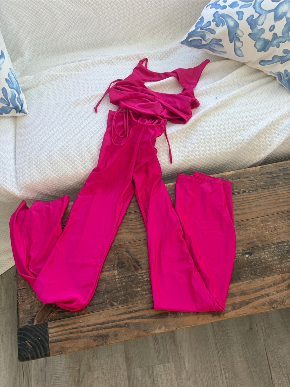 Fashion Nova Hot Pink top with flare bottoms